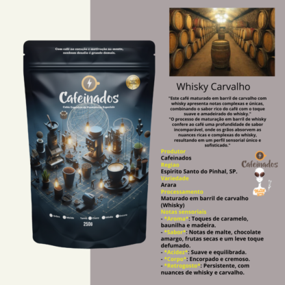 Cafeinados - Maturado em Barril de Whisky de Carvalho - Café Torrado em Grãos - 250g